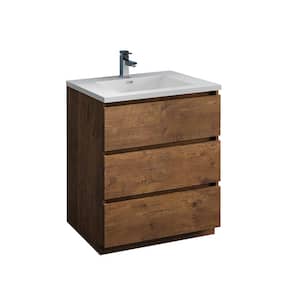 Lazzaro 30 in. Modern Bathroom Vanity in Rosewood with Vanity Top in White with White Basin