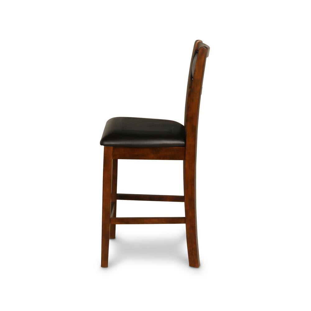 Brown Rubberwood Drop Leaf Counter Table Set with Black Upholstered Chairs