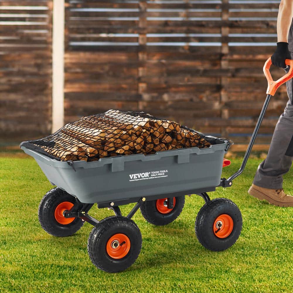 Gray Heavy Duty Poly Garden Dump Cart with Steel Frame