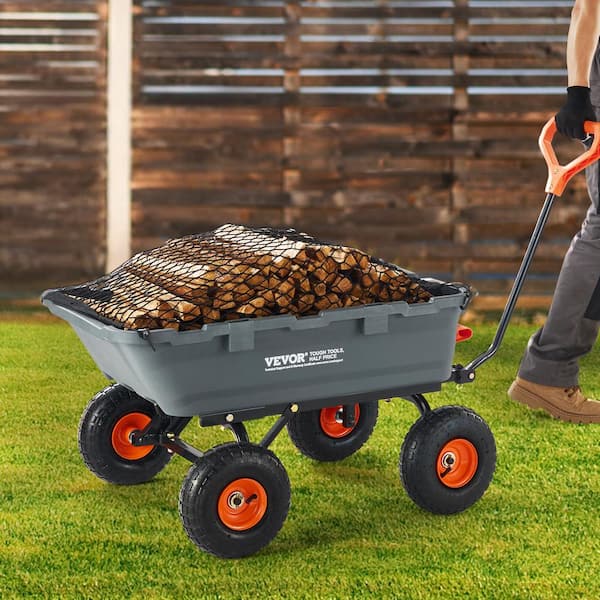 3.1 cu. ft. Dump Cart Poly Steel Frame Dump Wagon with 2-in-1 Convertible Handle Utility Garden Cart