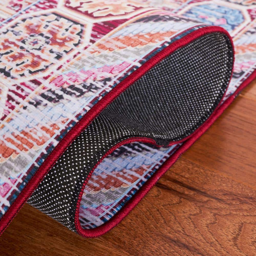 Red Synthetic Washable Non-slip 9' x 12' Rectangular Rug