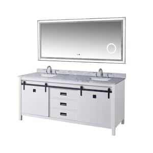 72 in. W x 25 in. D x 32 in. H Double Sink Freestanding Bath Vanity in White with White Carrara Marble Top and Mirror