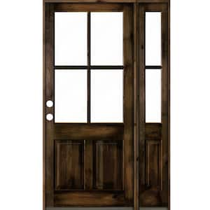 56 in. x 96 in. Knotty Alder Right-Hand/Inswing 4-Lite Clear Glass Black Stain Wood Prehung Front Door/Right Sidelite