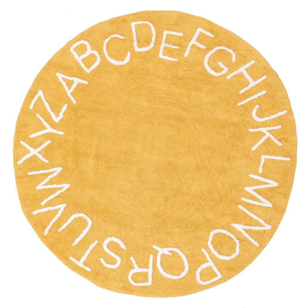 nuLOOM Kids Washable Round Alphabet Rug Yellow 3 ft. x 5 ft. Accent Rug