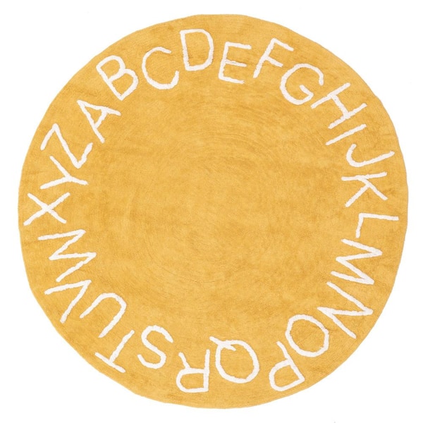 nuLOOM Kids Washable Round Alphabet Rug Yellow 4 ft. x 4 ft. Accent Rug