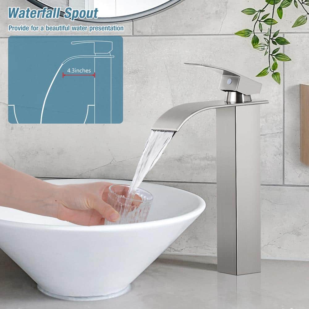 Brushed Nickel Single Handle Waterfall Vessel Sink Faucet