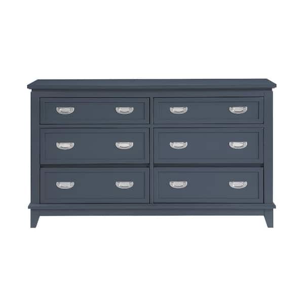 Benjara Sely Navy Blue and Nickel Silver 6 Drawer 17 in. Dresser