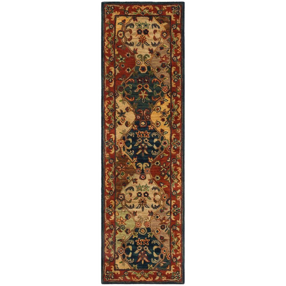Heritage Beige and Burgundy Wool Runner Rug, 2'3" x 6'