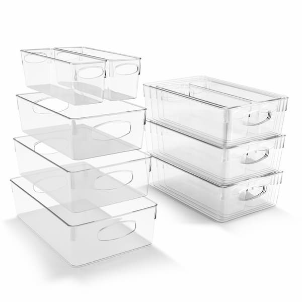 Clear Plastic Storage Bins with Handles for Shelves 15-Pack, Fridge Safe, and BPA Free Organizers