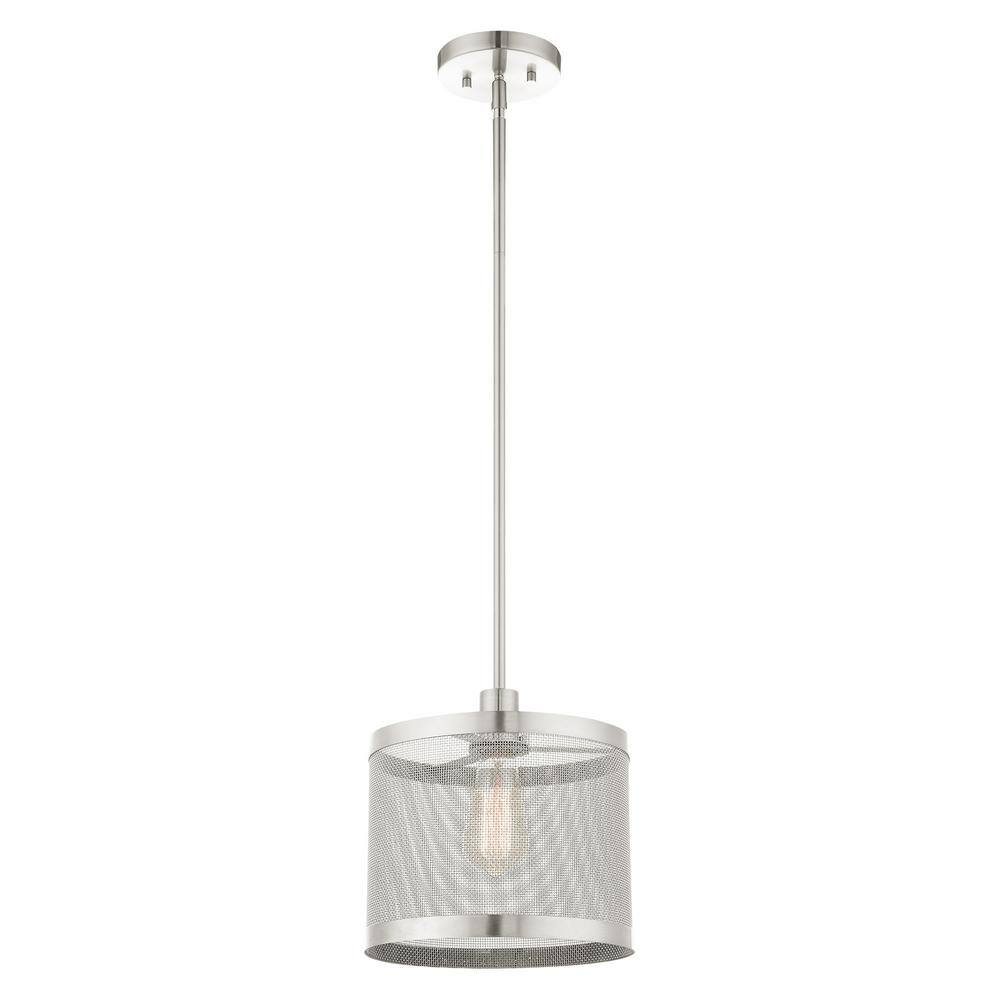 Brushed Nickel Mesh Drum Pendant with Crystal Accents
