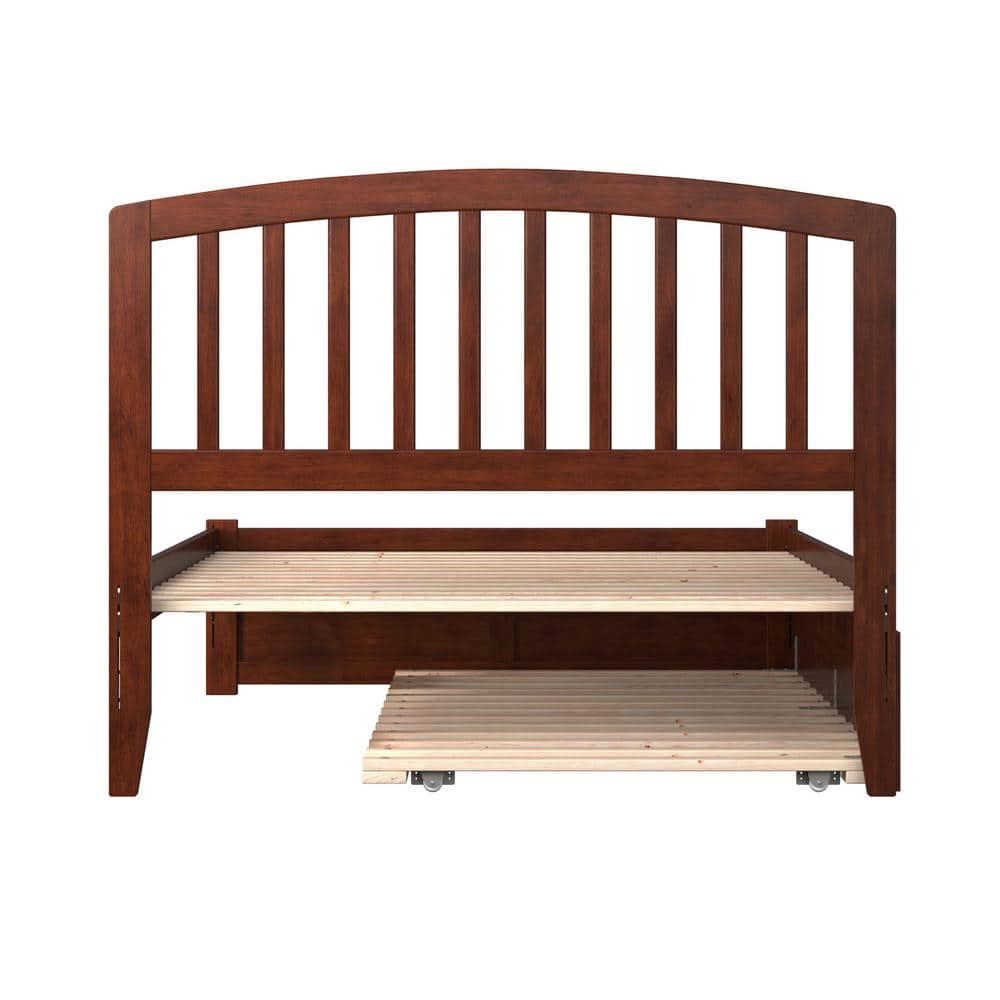 Walnut Full Size Platform Bed with Trundle and Slat Headboard