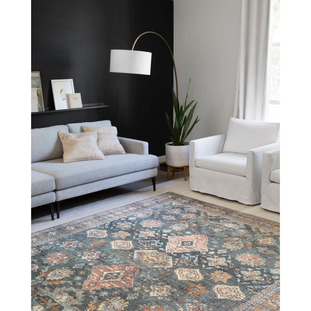 Elysian Blue 90"x114" Hand-Knotted Synthetic Area Rug