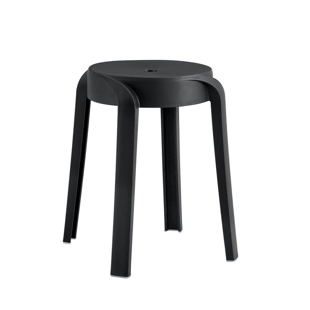 Stackable Plastic Outdoor Dining/Bar Chair in Black Set of 6, No assembly R