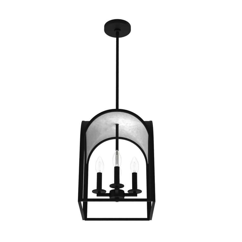 12" Black Iron and Silver Leaf Lantern Pendant Light
