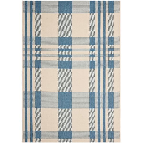 Courtyard Beige/Blue 6 ft. x 8 ft. Plaid Indoor/Outdoor Area Rug