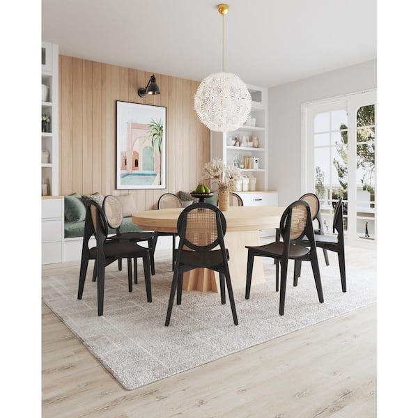 Versailles Black and Natural Cane Round Dining Side Chair (Set of 4)