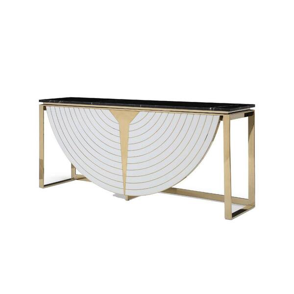 Benjara Black and Gold Marble Top 15.7 in. Sideboard with Stainless Steel Frame