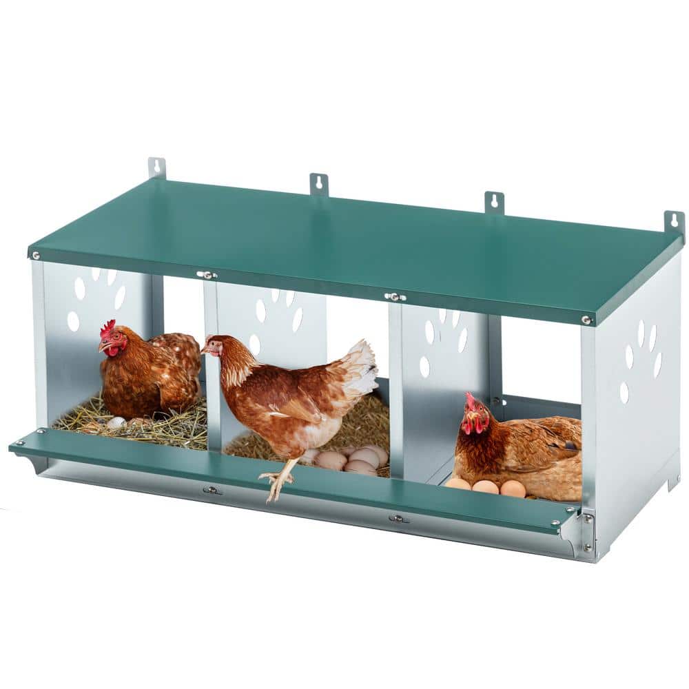 33 in. Metal Nesting Boxes for Chicken, 3 Compartment Nesting Box, Galvaniz