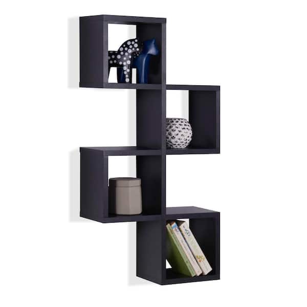 Black MDF Cubby Chessboard Floating Wall Shelf