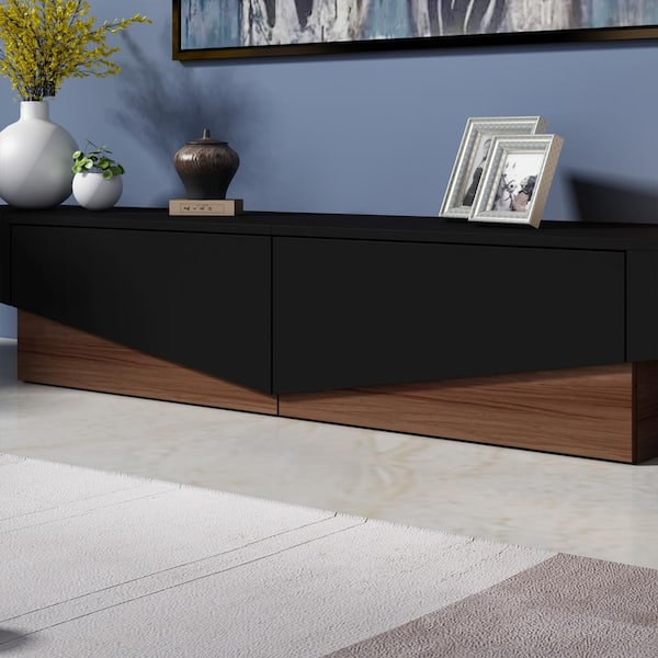 FUFU&GAGA Black and Brown Wooden Grain TV Stand