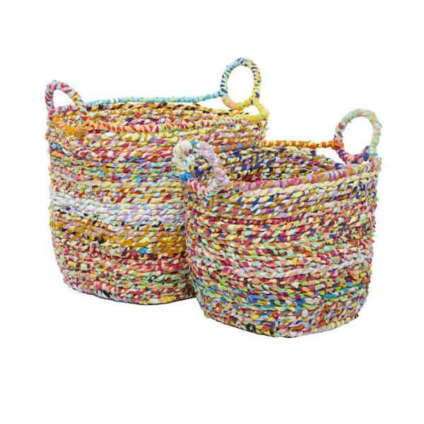 Litton Lane Seagrass Handmade Two Toned Storage Basket with Matching Lids ( Set of 2) 041279 - The Home Depot