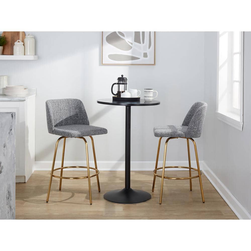 Gray Noise Fabric and Gold Metal Swivel Counter Stool