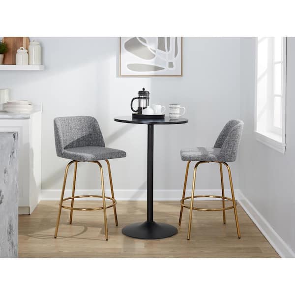 Lumisource Toriano 26 in. Grey Noise Fabric and Gold Metal Fixed-Height Counter Stool (Set of 2)