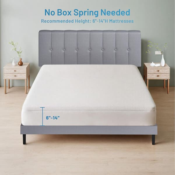 Modern Gray Wood Frame Full Size Platform Bed with Linen Upholstered Headboard, No Box Spring Needed and Noise Free