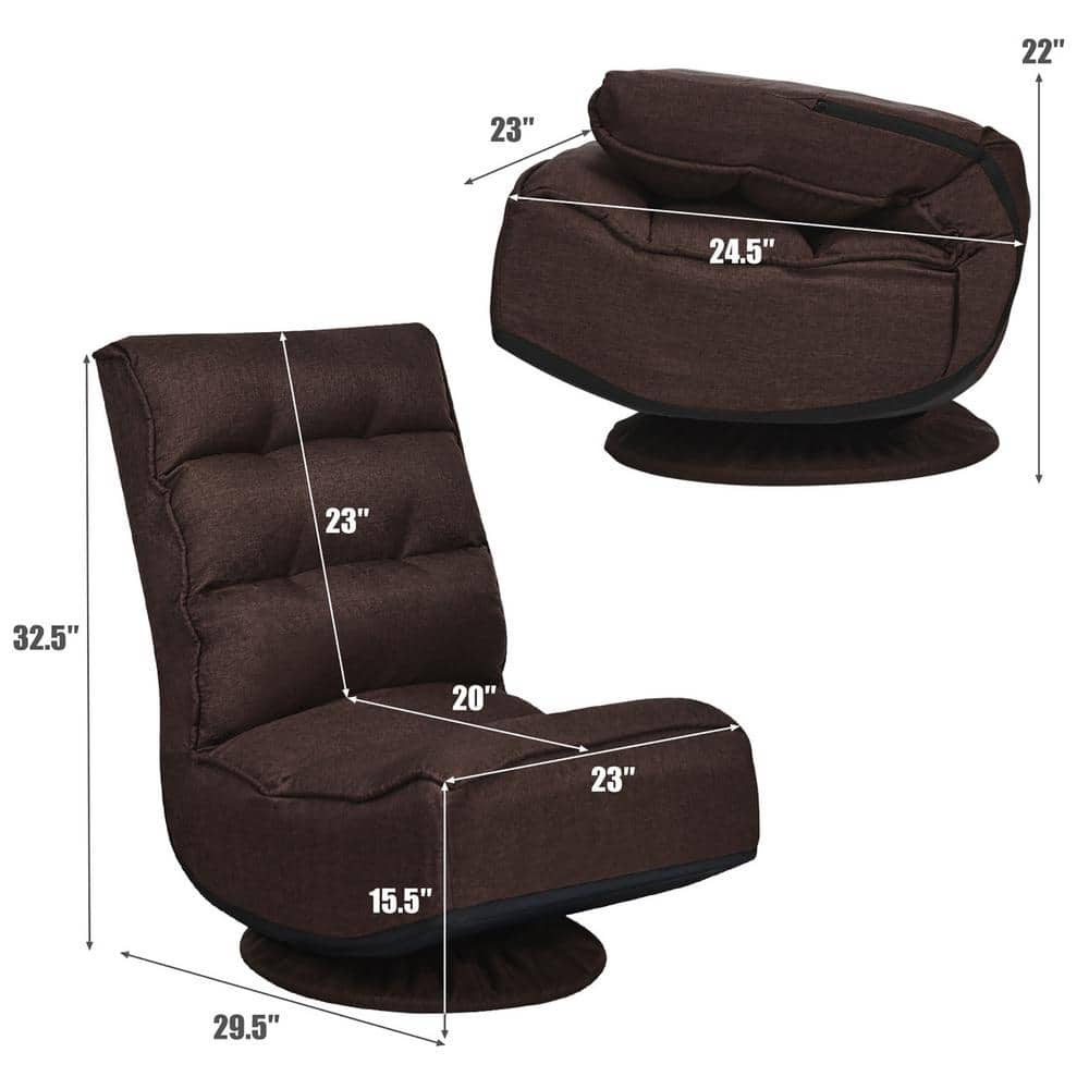 Dark Brown Plush Fabric 360° Swivel Floor Chair