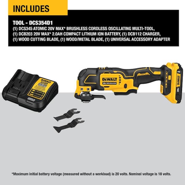 Atomic 20V Max Cordless Brushless Oscillating Multi Tool with 2.0Ah Battery, (2) Powerstack 3.5 Ah Batteries and Charger