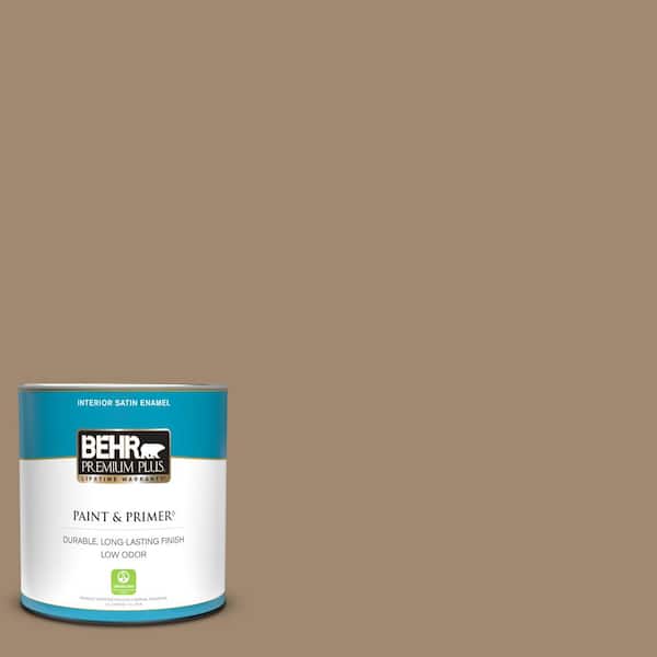 BEHR PREMIUM PLUS 1 qt. #700D-5 Toffee Crunch Satin Enamel Low Odor Interior Paint & Primer