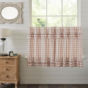 Annie Buffalo Check Ruffled 36 in. W x 36 in. L Light Filtering Tier Window Curtain in Portabella Soft White Pair