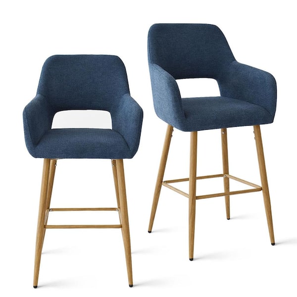 Elevens Upholstered Modern Counter Stool With Arm Set Of 2 ATLANTA   Blue Elevens Bar Stools Atlanta Arm Midbar Blue 64 600 