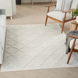 Easy Care Ivory/White 6 ft. x 9 ft. Geometric Contemporary Indoor Outdoor Area Rug