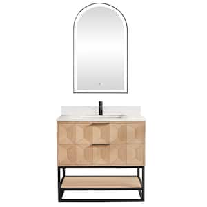 Milagro 36 in. W x 22 in. D x 33.8 in. H Single Sink Bath Vanity in Washed Ash Grey with White Qt. Stone Top and Mirror