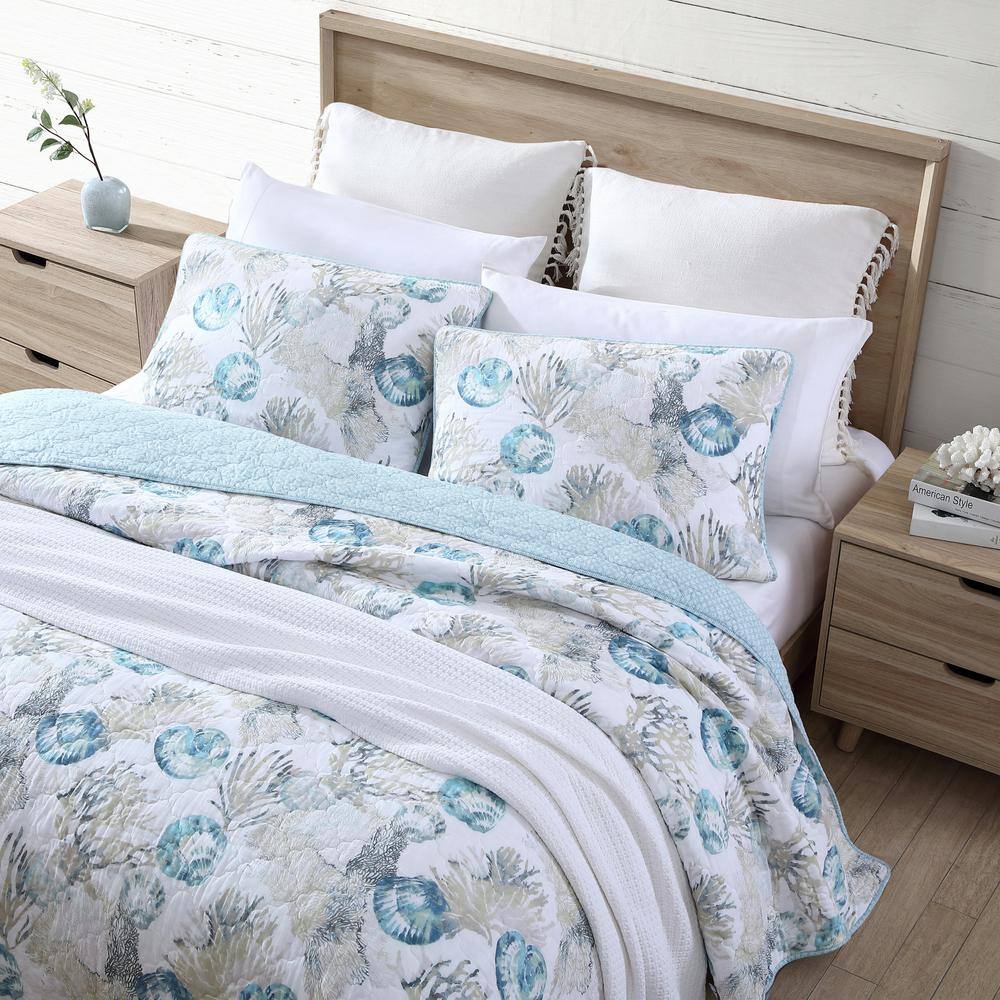 King Size Blue Cotton Reversible Quilt Set