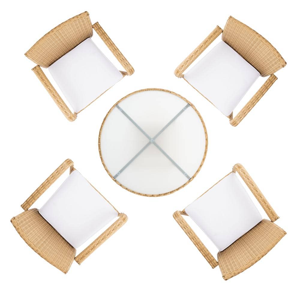 Natural Wicker 5 Piece Bistro Dining Set with Cushions