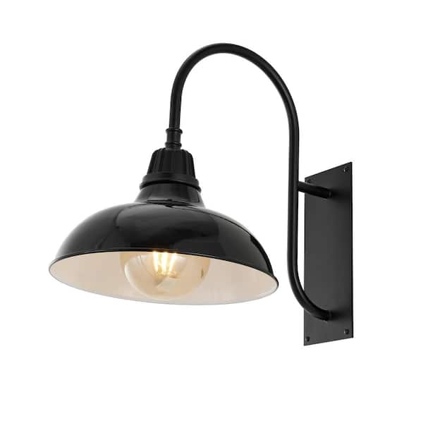 Stanley 12.25 in. Black 1-Light Farmhouse Industrial Indoor/Outdoor Iron LED Gooseneck Arm Outdoor Sconce