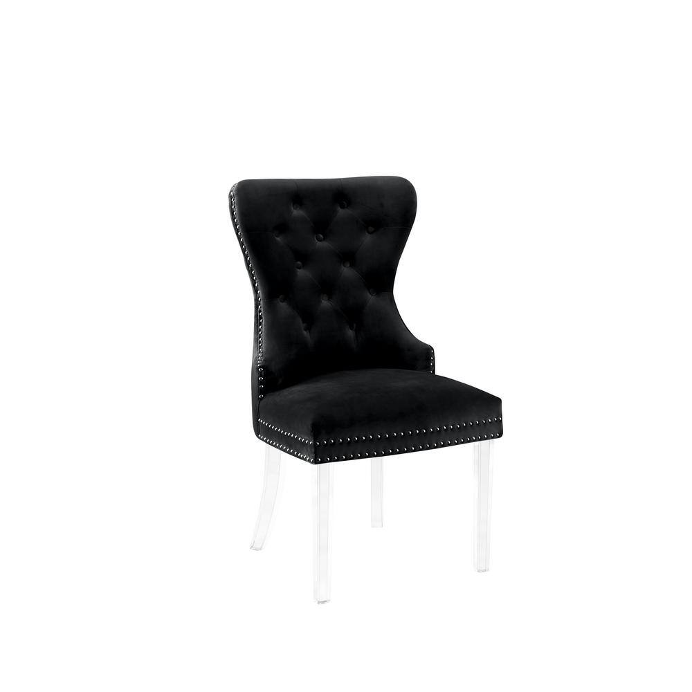 Elegant Black Velvet Tufted Parsons Side Chair with Acrylic Legs