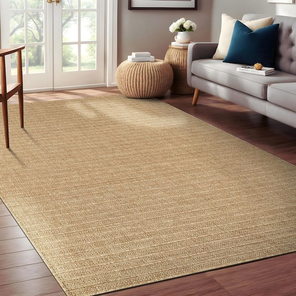 Lomira Gold 6 ft. x 9 ft. Striped Washable Easy Jute Indoor Area Rug