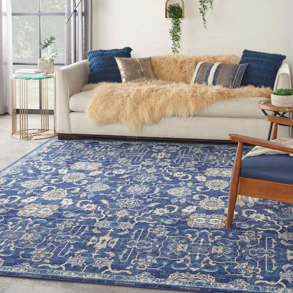 Grafix Navy 8 ft. x 10 ft. Persian Medallion Transitional Area Rug