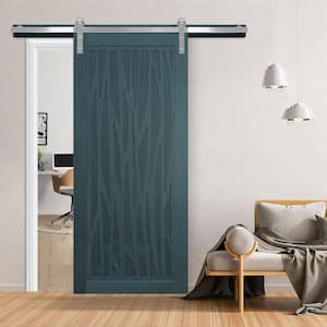 30 in. x 84 in. Howl at the Moon Caribbean Wood Sliding Barn Door with Hardware Kit in Stainless Steel
