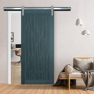 36 in. x 84 in. Howl at the Moon Caribbean Wood Sliding Barn Door with Hardware Kit in Black