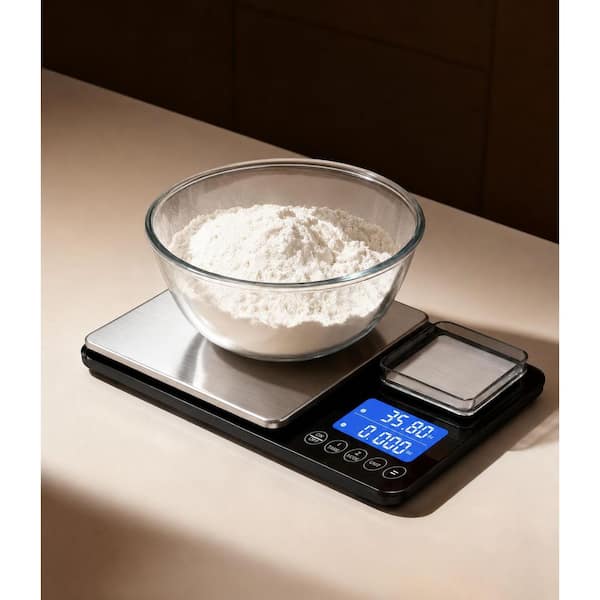 Digital Dual Platform Kitchen Scale with Dual-Line LCD, Stainless Steel, High Precision for Baking and Cooking