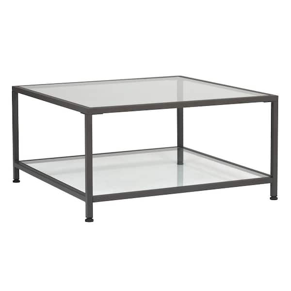 Modern 2 Tier Small Square Coffee Table, Small Square Black Glass Coffee Table