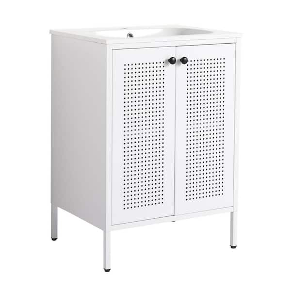 Miscool Anky 23.8 in. W x 18.1 in. D x 33.2 in. H Single Sink Bath Vanity in White with White Gel Acrylic Top