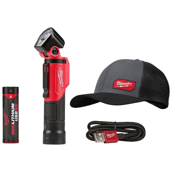 Milwaukee 500 Lumens LED Pivoting REDLITHIUM USB Flashlight with GRIDIRON Gray Adjustable Fit Trucker Hat