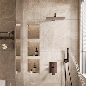 1-Spray Patterns with 2.5 GPM 10 in. Wall Mount Rain Dual Shower Heads in Brown Shower System/Faucet Set