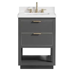 Allie 25 in. W x 22 in. D Bath Vanity in Gray with Gold Trim with Quartz Vanity Top in White with Basin