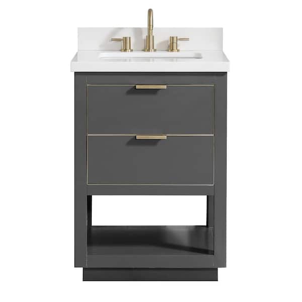 Avanity Allie 25 in. Single Sink Twilight Gray with Gold Trim Bath Vanity with White Quartz Top